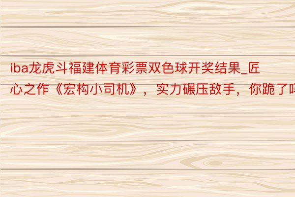 iba龙虎斗福建体育彩票双色球开奖结果_匠心之作《宏构小司机》，实力碾压敌手，你跪了吗？