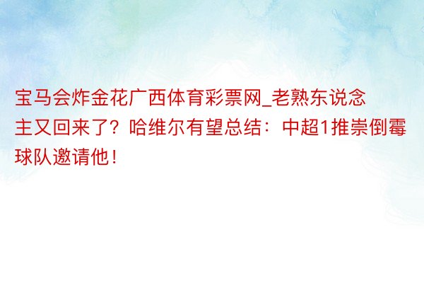 宝马会炸金花广西体育彩票网_老熟东说念主又回来了？哈维尔有望总结：中超1推崇倒霉球队邀请他！